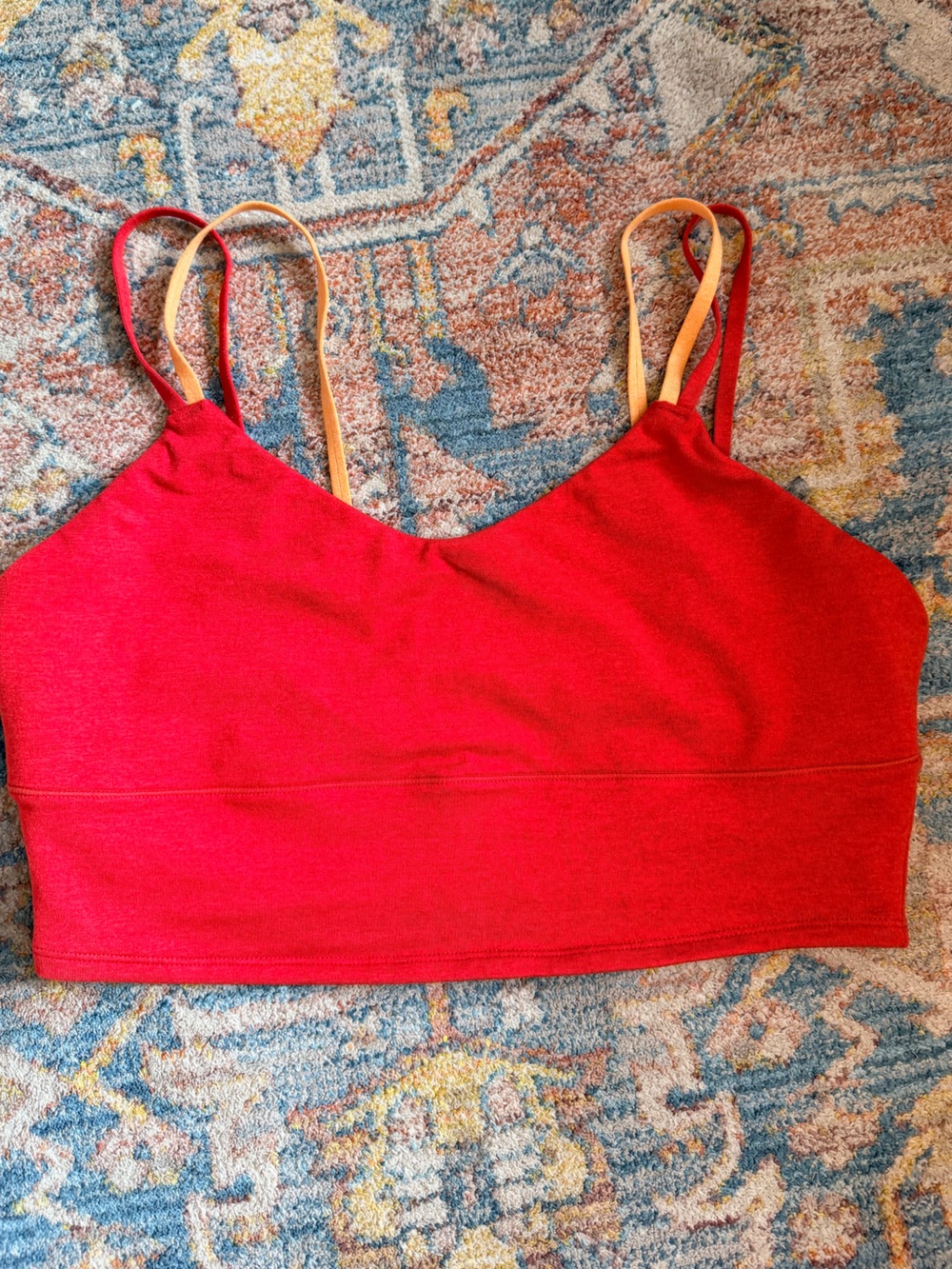 P’TULA Red Longline Crop Tank Top Size Large | Built-In Shelf Bra Activewear